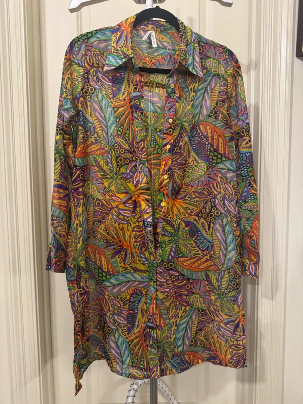 Live 4 Truth Multicolor Leaf-Print Midi Dress - Green, Orange, Purple